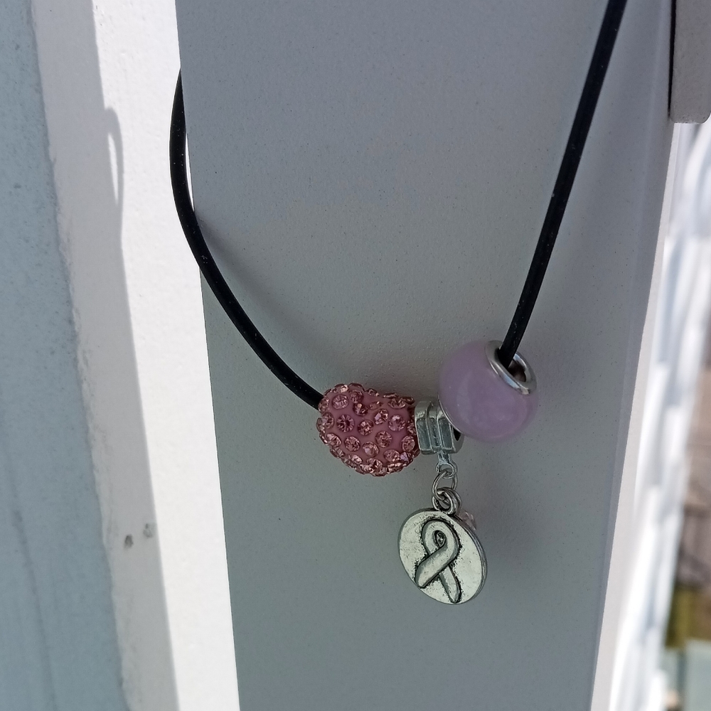 New Pink crystal breast cancer necklace pink statement awareness hand crafted